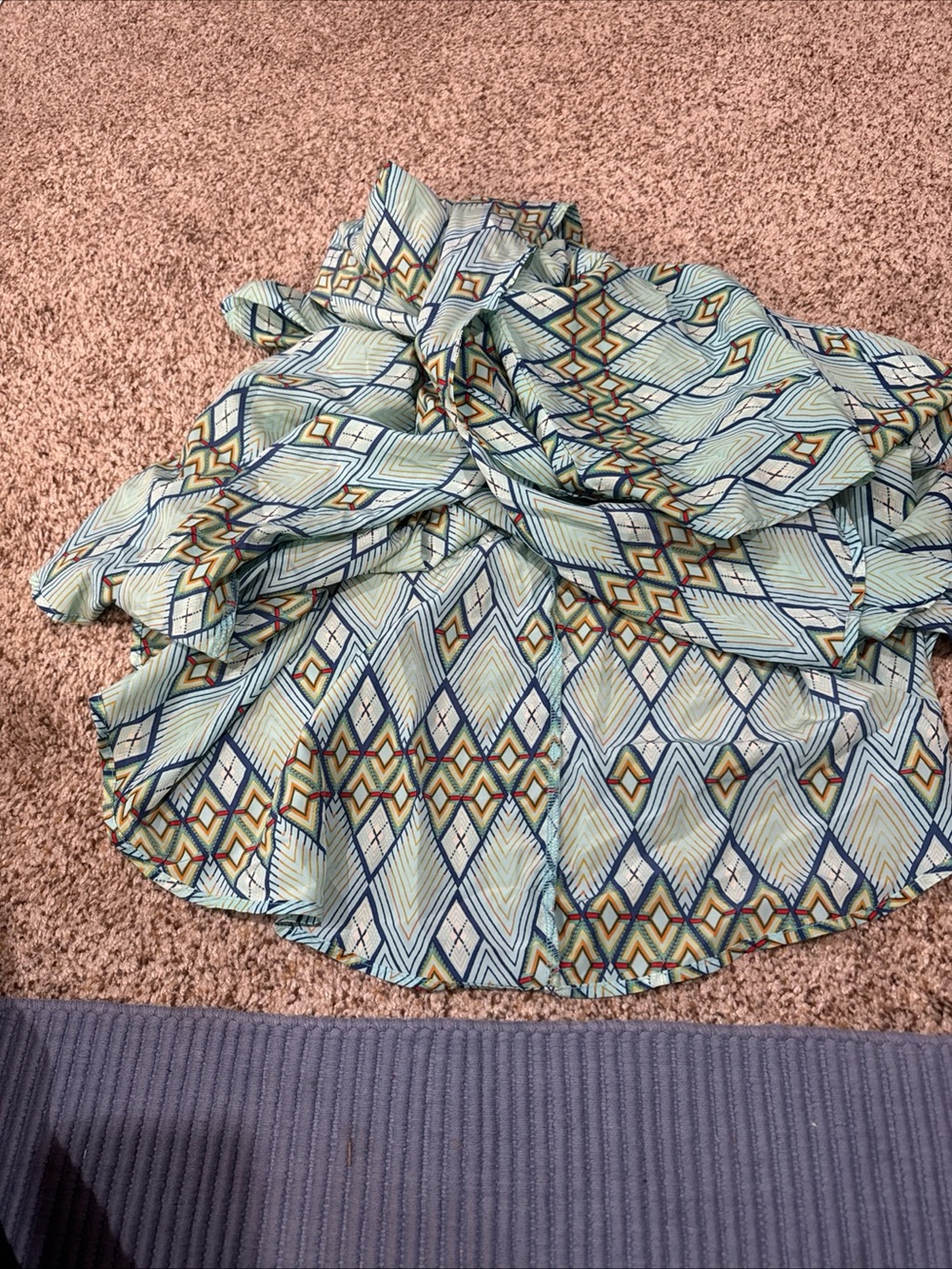 LuLaRoe Aqua Geometric Poncho with Navy and Gold Detail